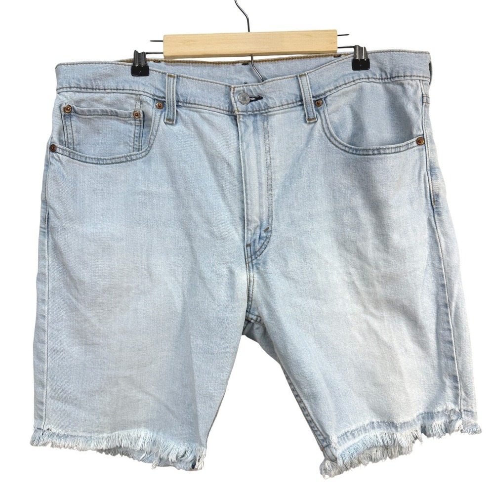 Levis 412 Slim Fit Cut Off Denim Shorts Mens 38 Light Wash Blue Stretch